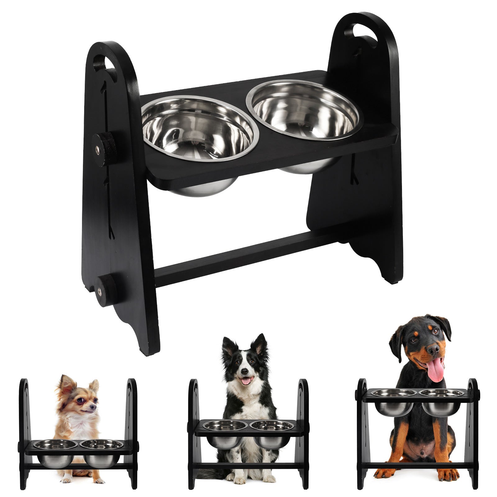 Elevated Dog Bowls for Medium Large Sized Dogs, Adjustable Heights Raised Dog Feeder Bowl with Stand for Food & Water Doba Black